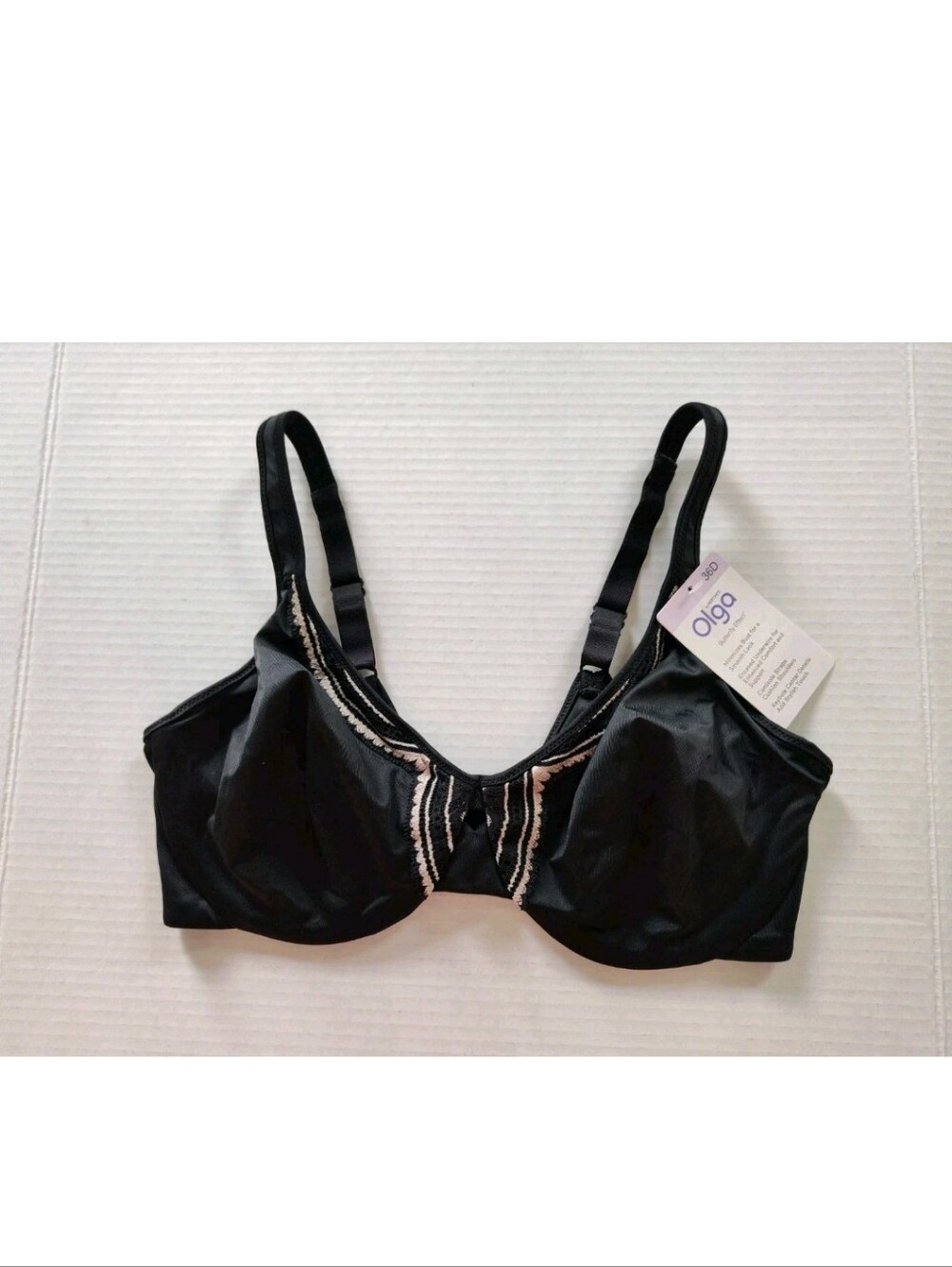 Olga by Warners Butterfly Effect Minimizer Bra size 36D Black #35912 Underwire